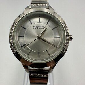 3/$30 Sutton Watch Women Silver Tone Crystal Bezel Bracelet Style  6.5"